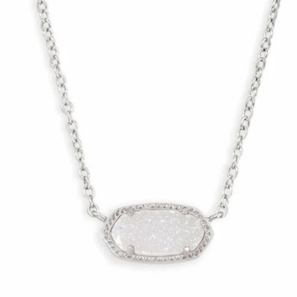GUC Kendra Scott Elisa Silver Pendant Necklace in Iridescent Drusy